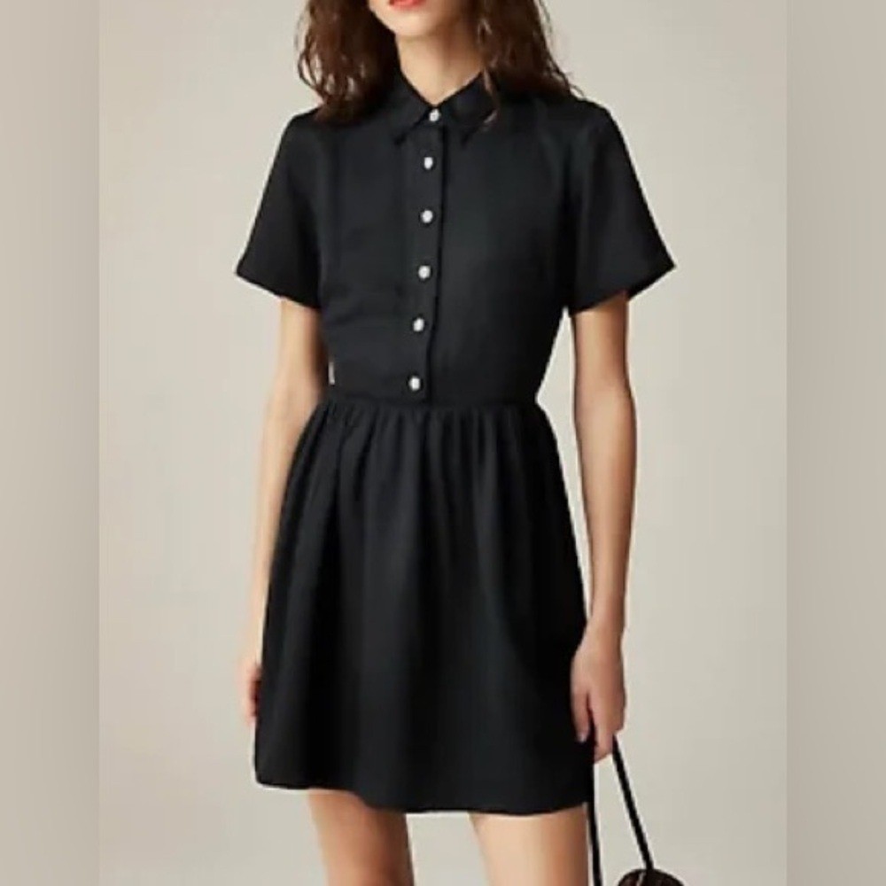 J Crew Collection women 0 shirtdress with jewel buttons short sleeve in black