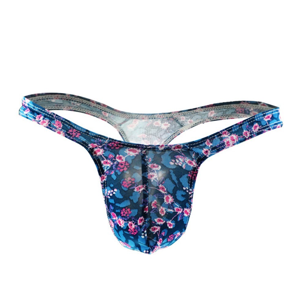 Stylish Men’s Ice Silk G string Print Briefs Thong Bikini T Back Underwear