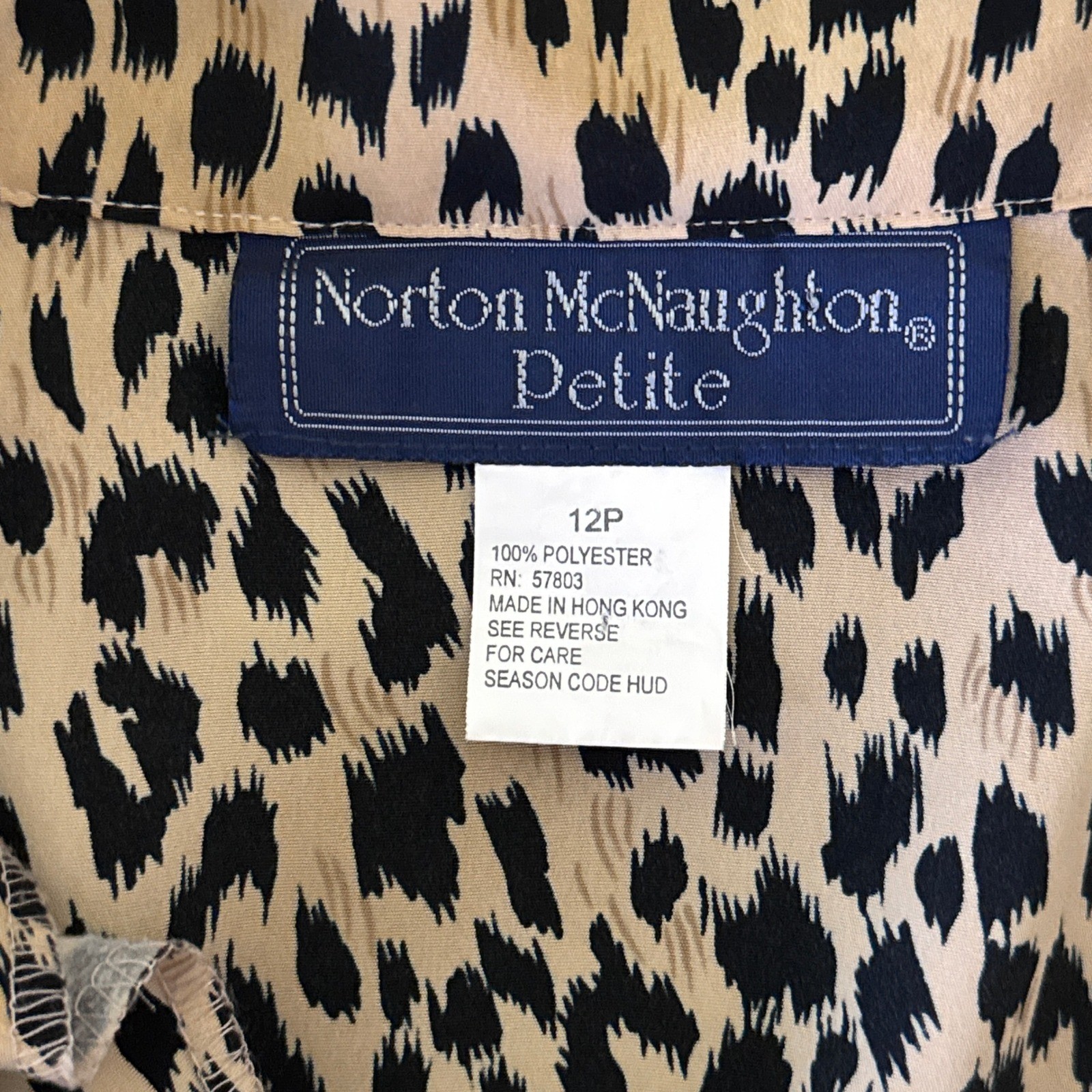 Norton McNaughton Petite Leopard Print Button Front Blouse Tan Black 12P