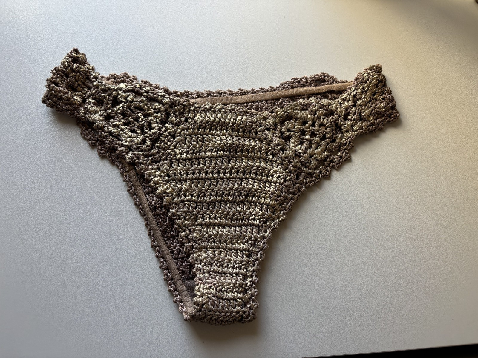 THAIKILA Barocco Knit Bikini Bottoms Swimwear Gold Women’s Size Small