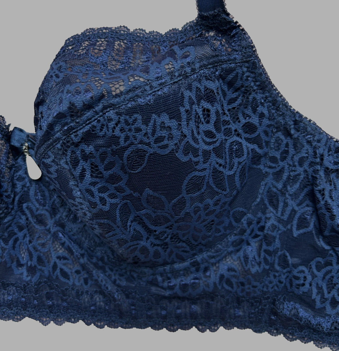 40D Midi Bustier Bra Navy Blue Lace Underwire Full Coverage Support Semi Padded