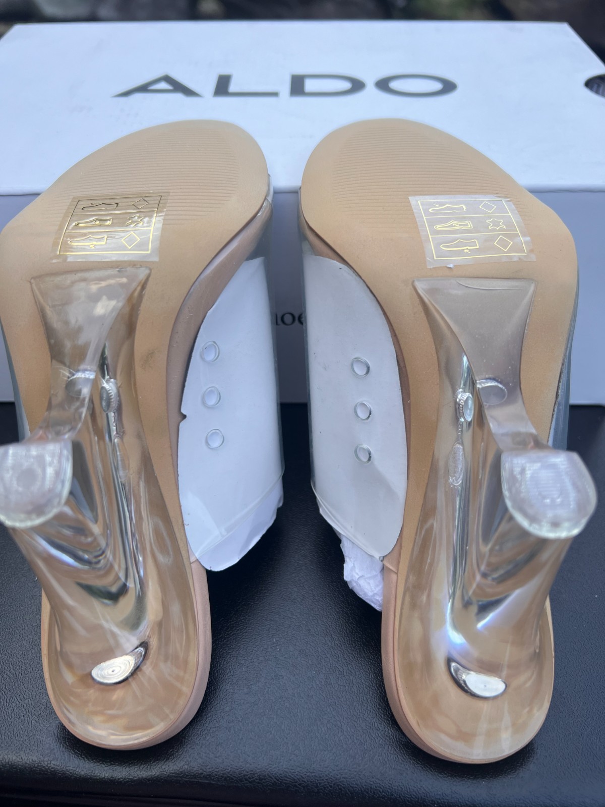 ALDO Clear Sculpted Heel Mule Sandals Transparent Strap Dress Heels New in Box