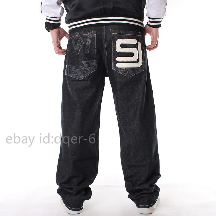 New Men’s Black Jeans Denim Baggy Loose Casual Pants Trousers Hip-Hop W30-W42