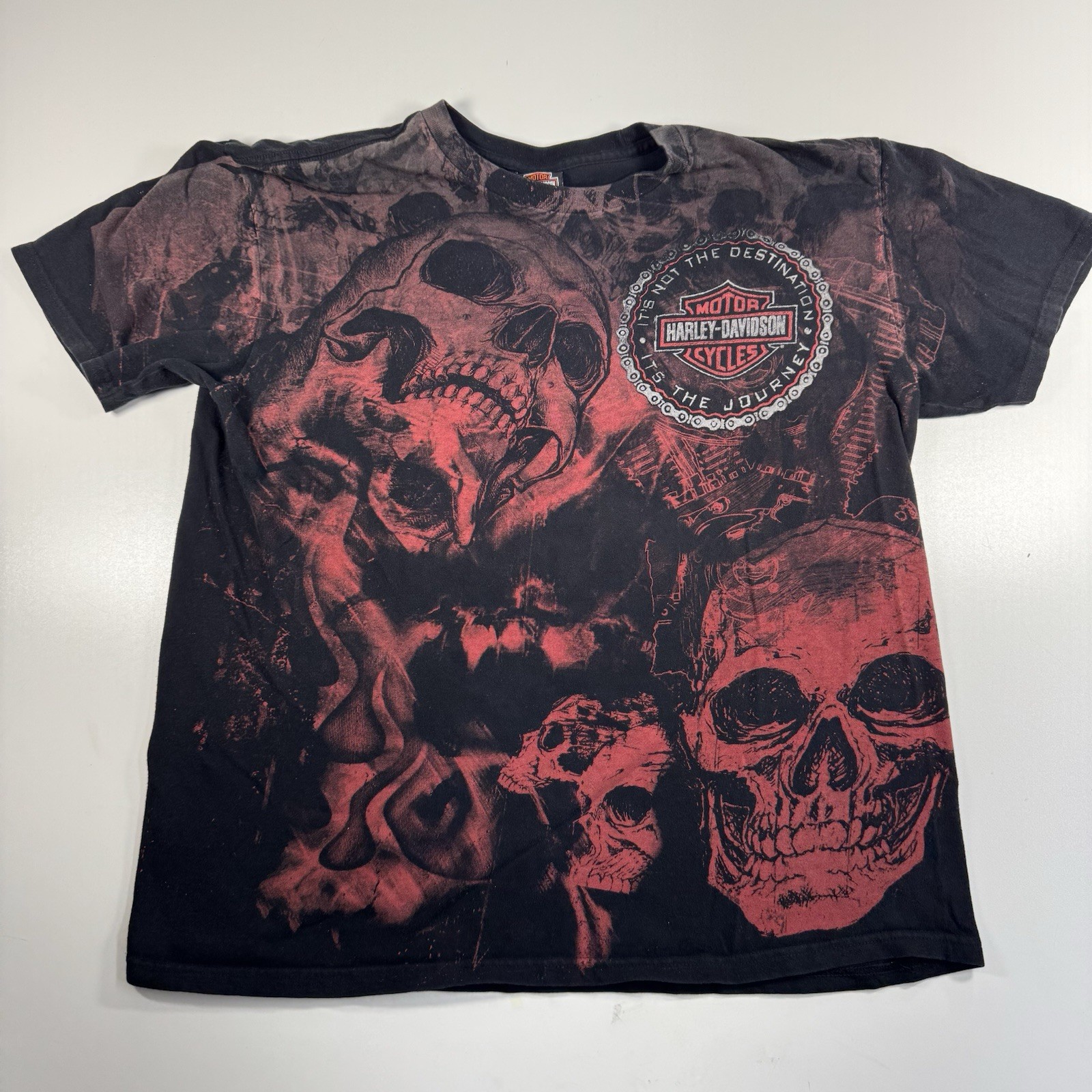 Harley Davidson Shirt Men’s XL Black AOP Skeleton Skulls Motorcycle Biker Punk