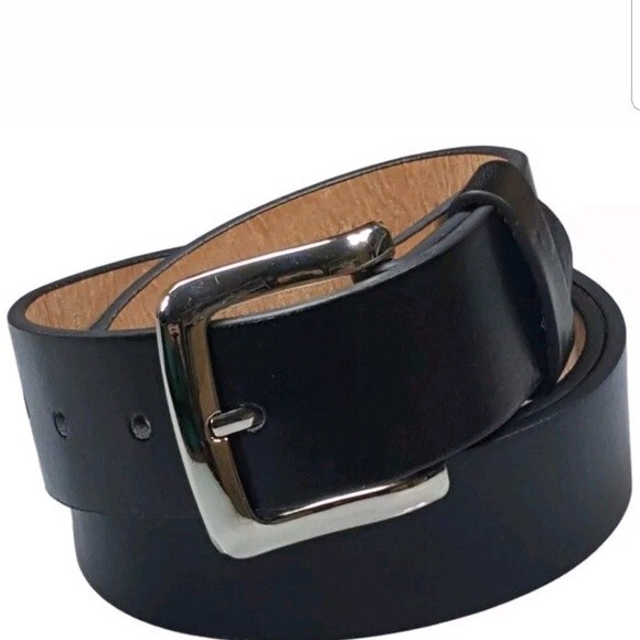 Men’s Plain Black Genuine Leather Casual Dress Black Belt with Silver Buckle
