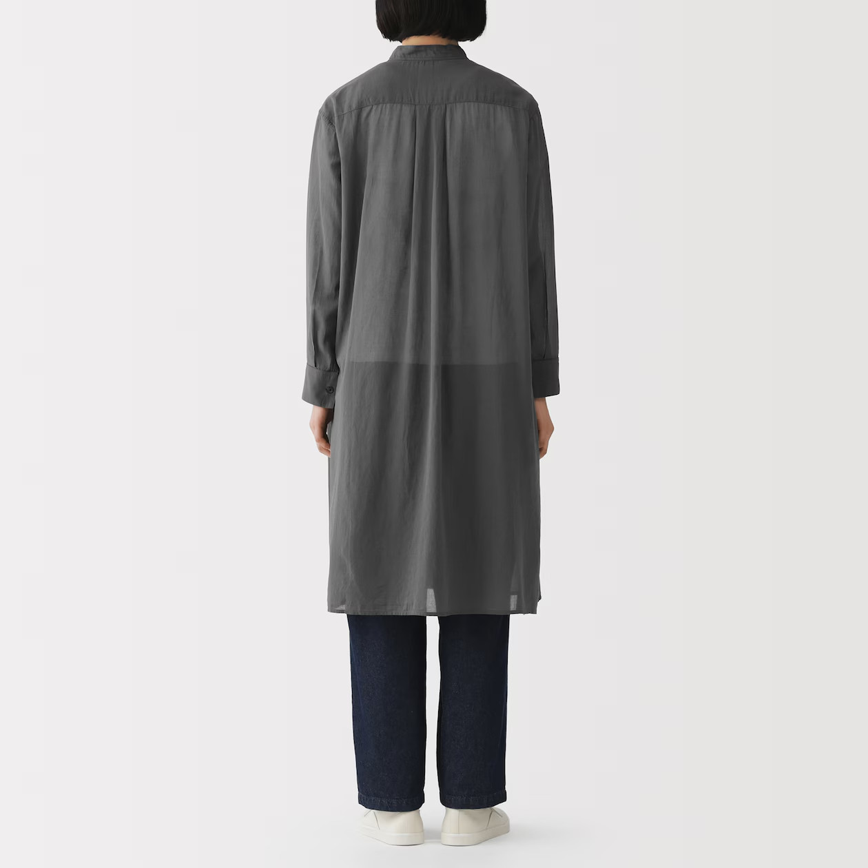 MUJI Womens 100% Organic Cotton Sheer Shirt Dress Smoky Blue FedEx