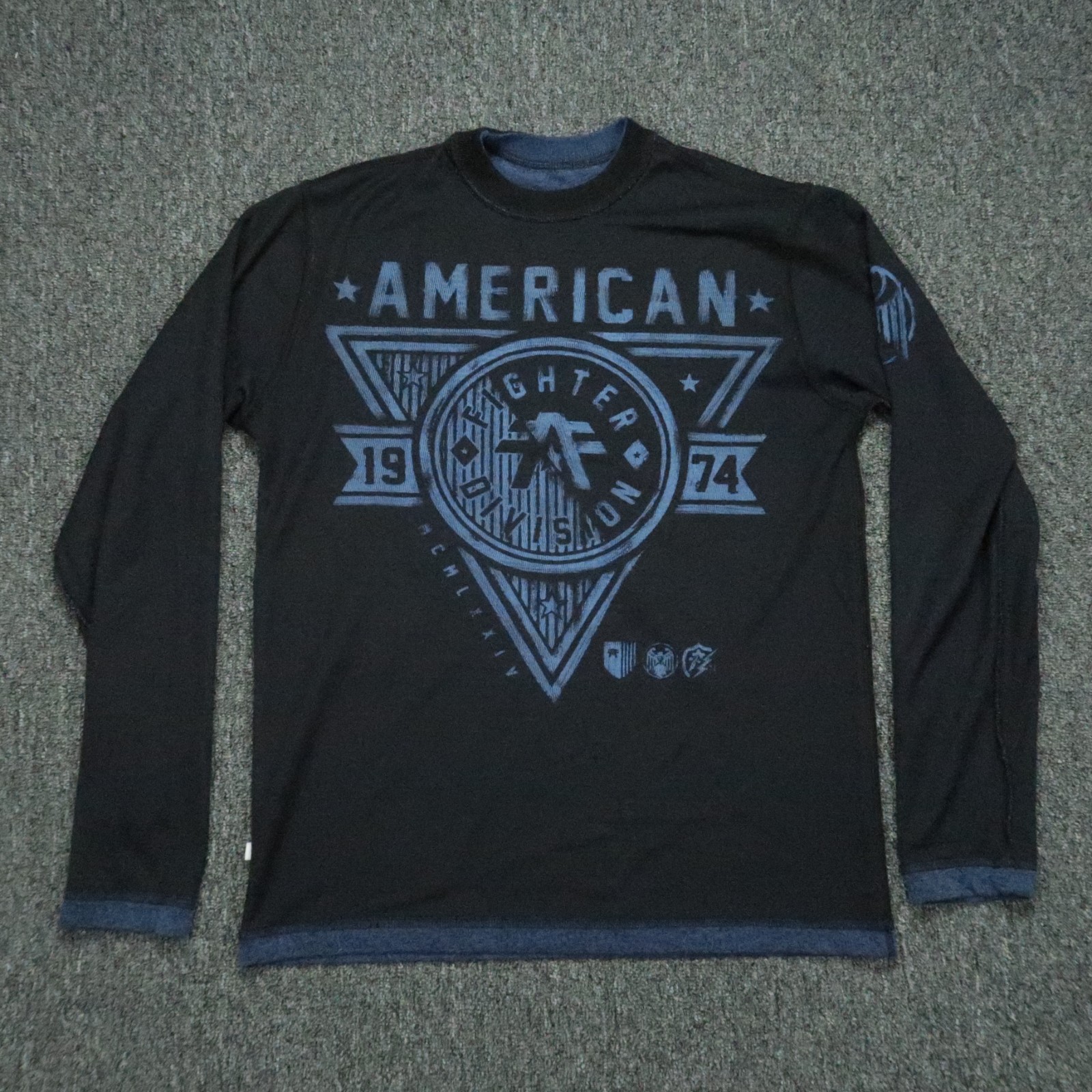 American Fighter Pullover Mens Medium Blue Reversible Crew Thermal VTG
