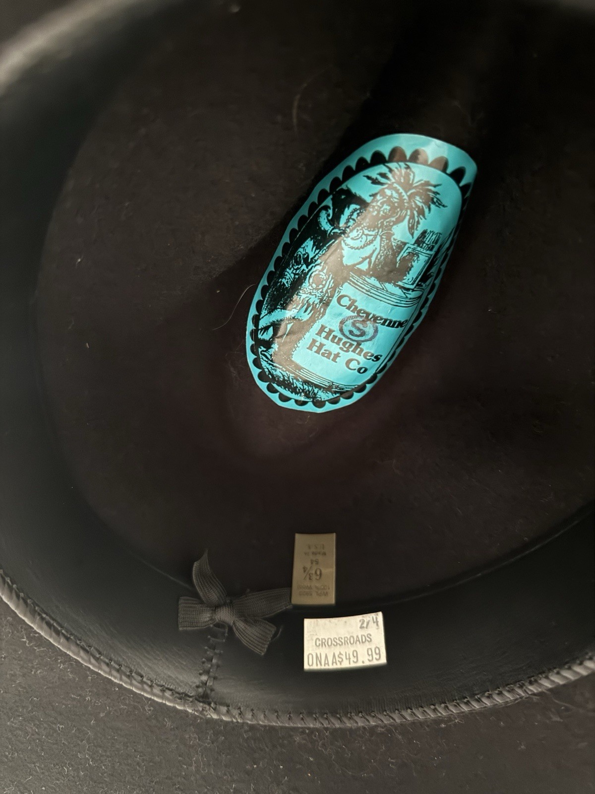 Cheyenne Hughes Hat Co Men’s Black Western Cowboy Hat Solid Size 6 7/8