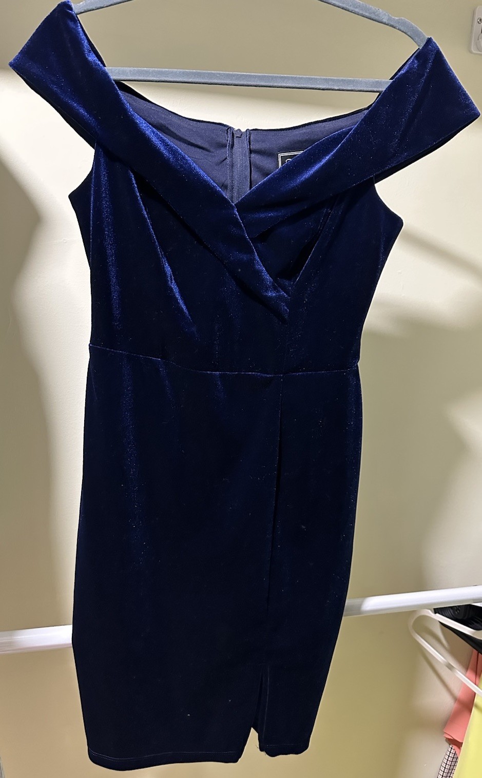 Rebecca B. Velvet Off the Shoulder Mini Dress Stretch Navy Blue Women Size 8
