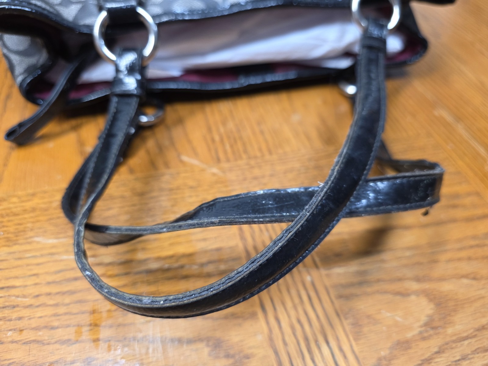Coach Heritage Peyton Signature Black Gray Patent Leather Trim 18923