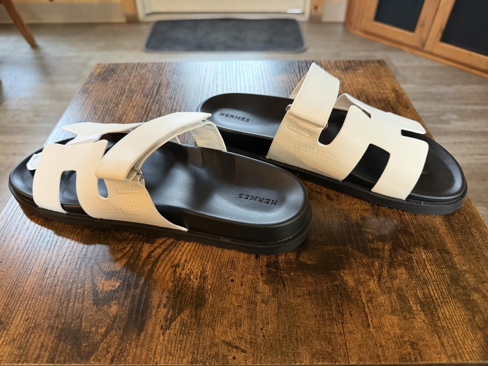 Hermes White Calfskin Chypre Sandals New Size 7