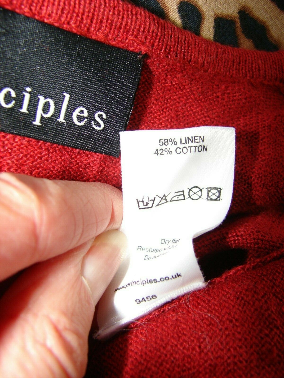 BNWOT Principles size 12 52% linen, 48% cotton rich red marl decorated cardigan