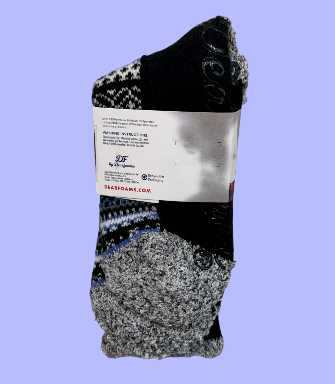 DF Dearfoams Double Layer Slipper Socks Women 4-10 Black Gray Poly-Nylon-Span