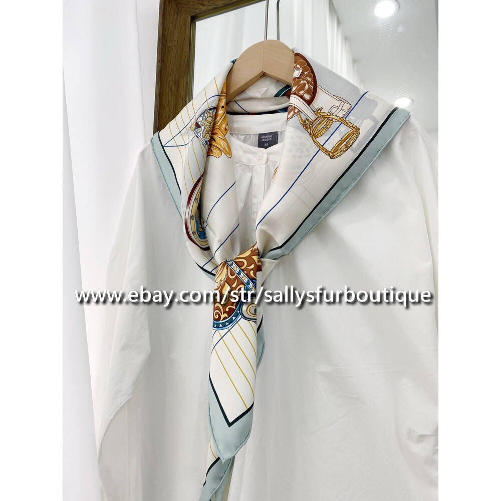 Sallys Boutique 14~18 Momme Twill Silk Wrap Scarf Saddle Print Square Shawl 35″