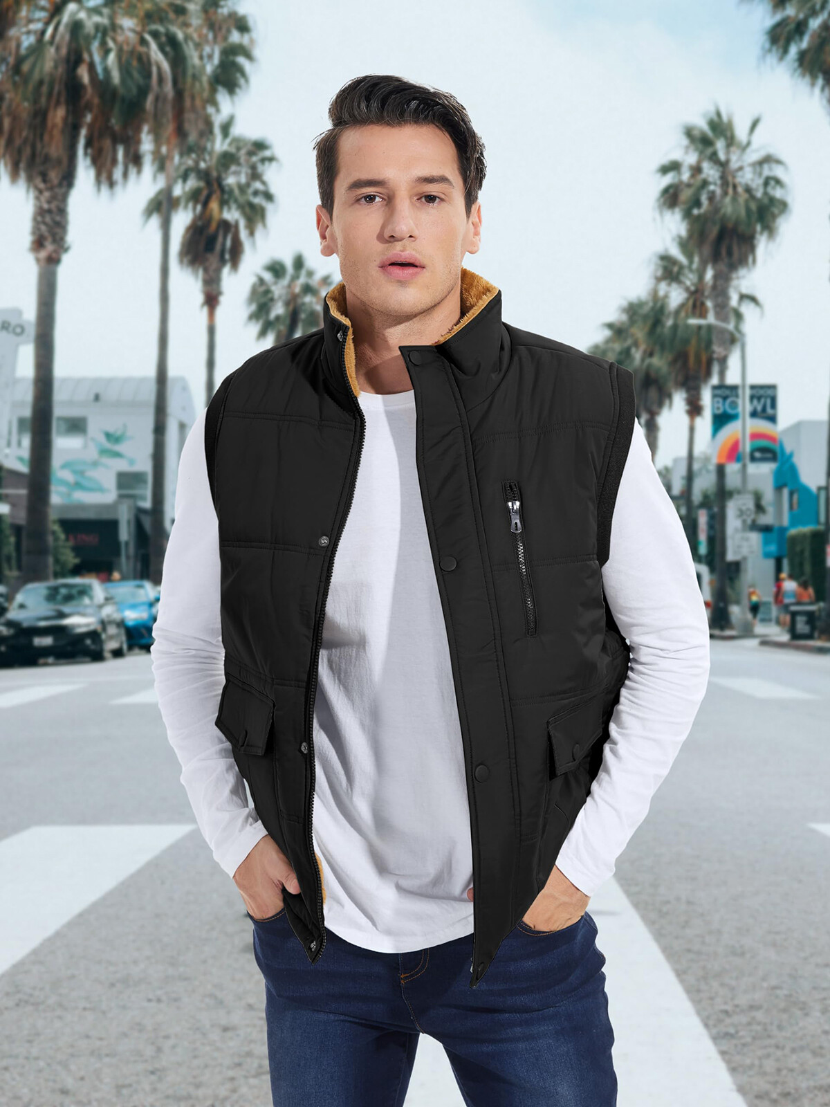 Men’s Winter Vests Sleeveless Jackets Casual Warm Fleece Lined Padded Outerwear