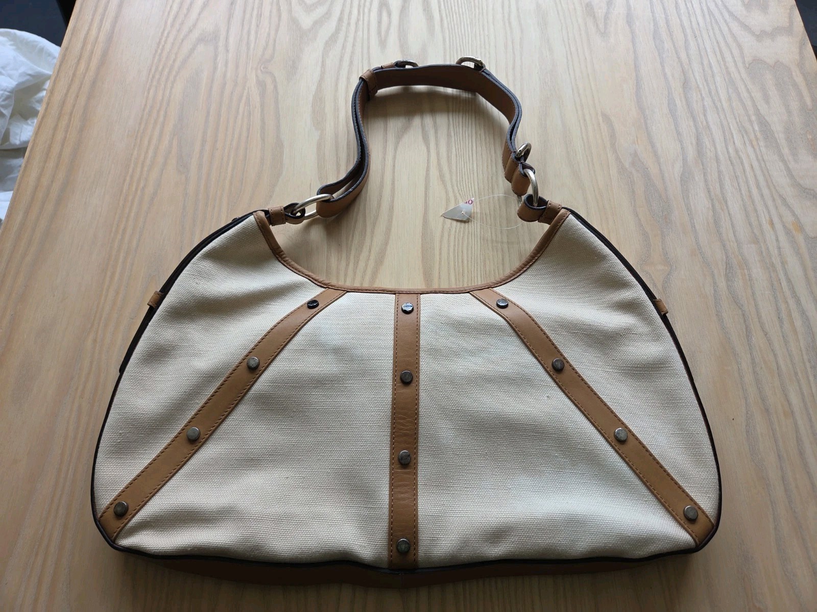 Vintage Yves Saint Laurent Mombasa Wooden Stud Leather Canvas Bag Unused