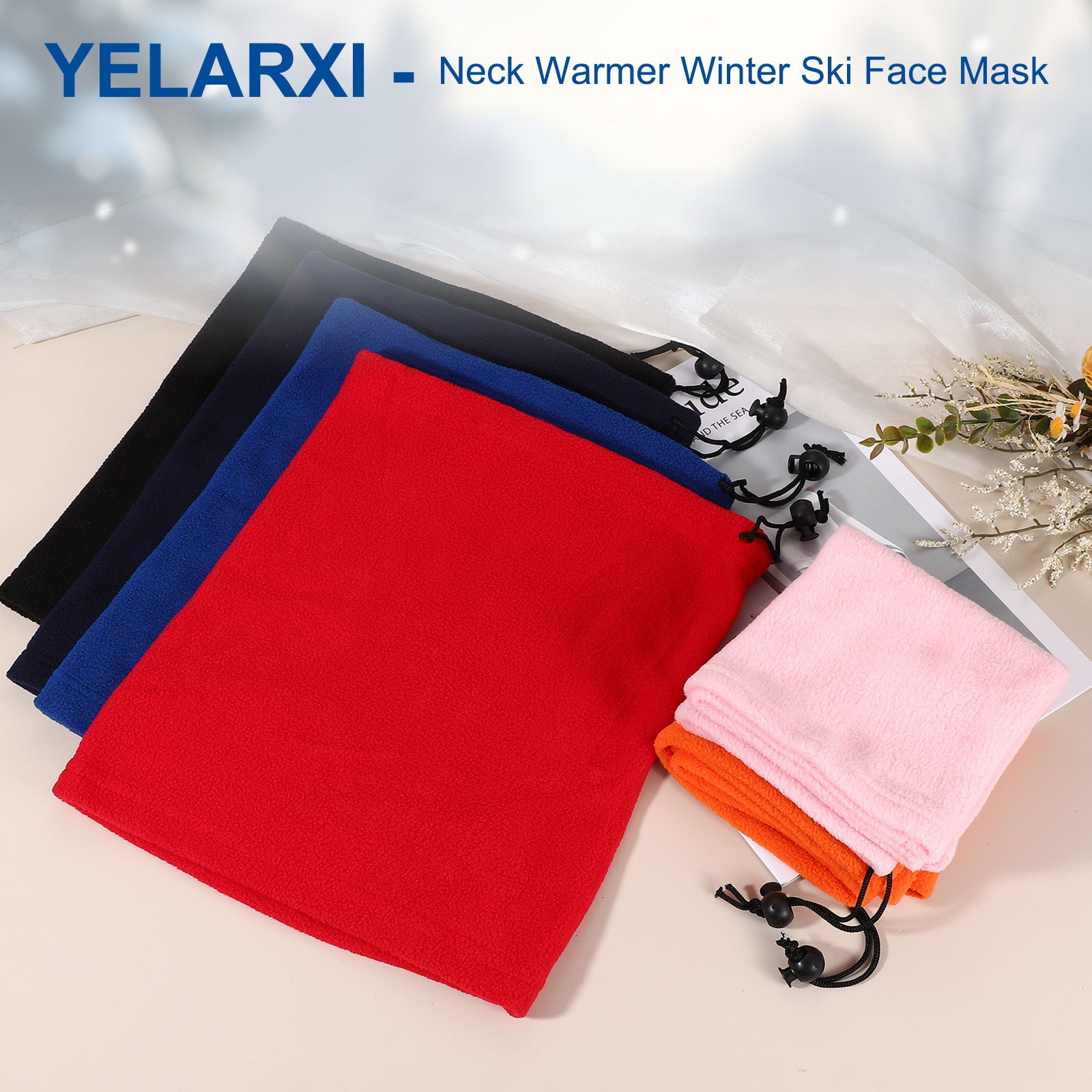 Winter Neck Gaiter, Winter Warmer Ski Face Mask Thermal 2Pcs Burgundy/Dark Grey