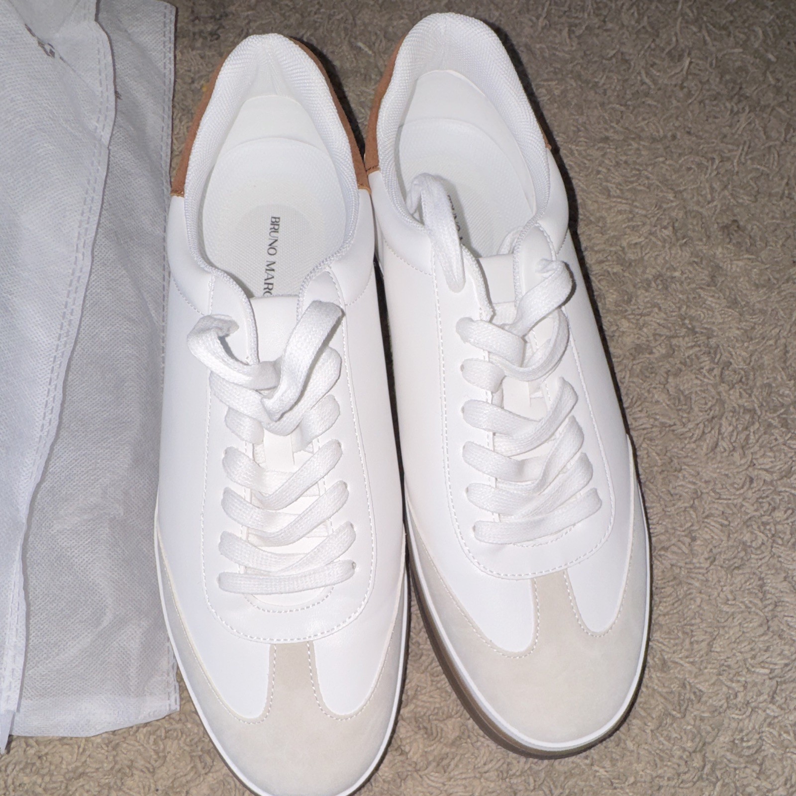 BRUNO MARC Men’s Low Top Lace-Up Colorblock Sneakers White Beige Brown