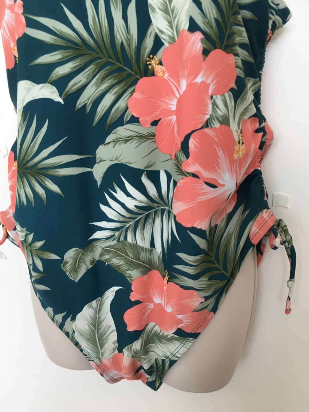 Kona Sol Womens Swimsuit One Piece Swimwear Green Floral Tropical Side Cinch…