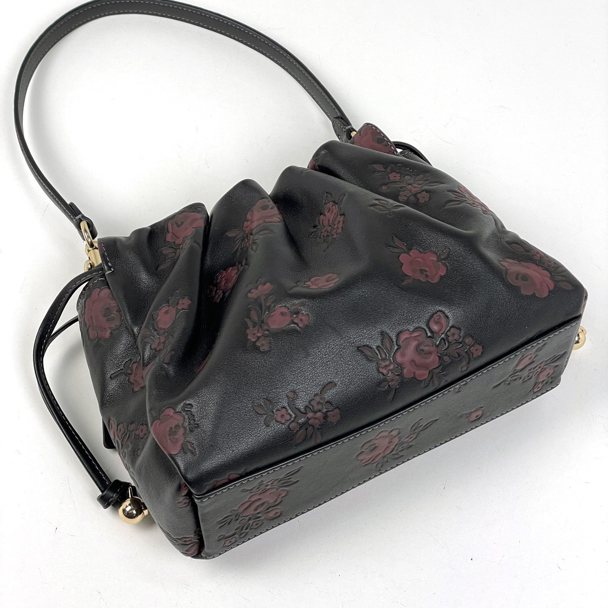 COACH Faye Drawstring Bag 2WAY Shoulder Bag Flower Hand Bag leather Black CC…