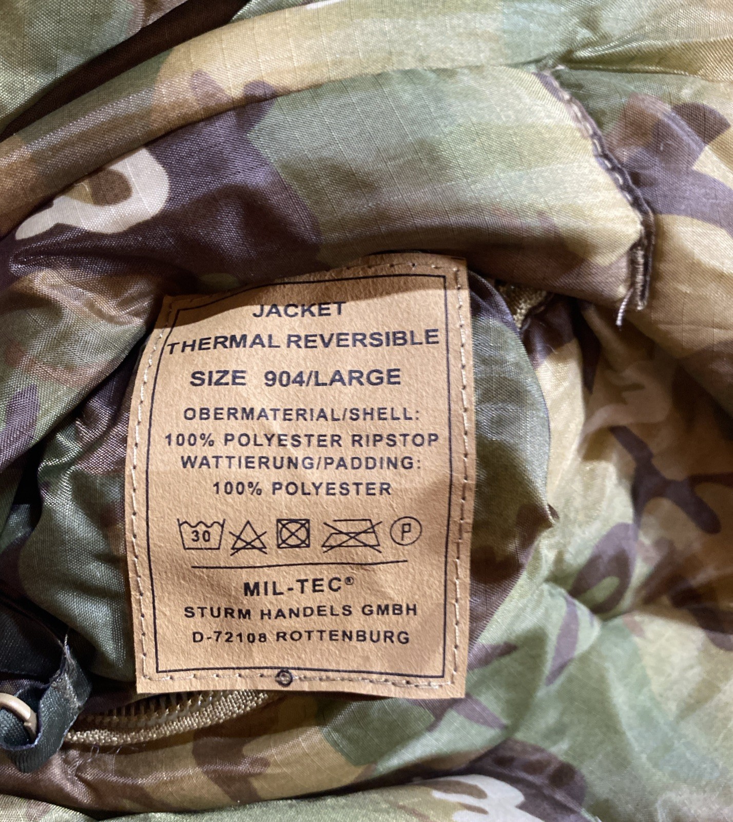 Mil-Tec Jacket Men Large Reversible Camo Full Zip Hunting W/Carrying Pouch