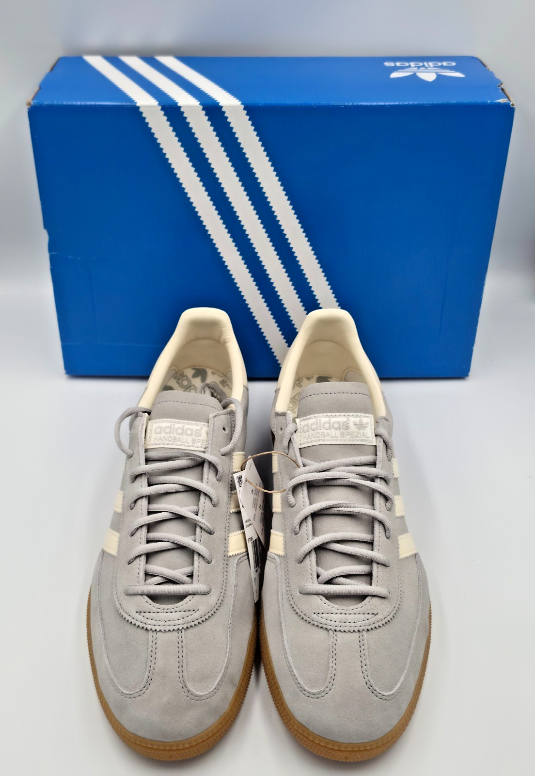 ADIDAS HANDBALL SPEZIAL MEN’S 13 GREY CREAM GUM SUEDE SNEAKERS NEW IN BOX