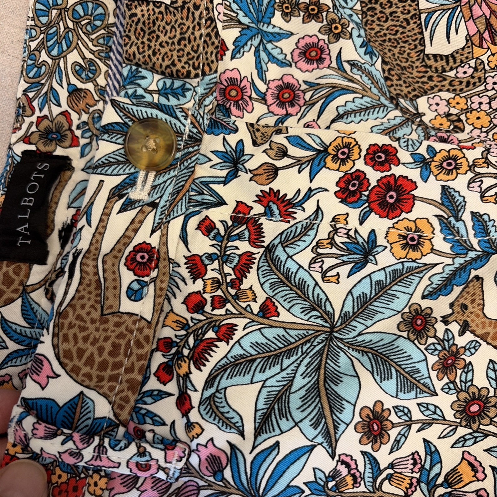 Talbots Relaxed Chino Pants Womens size 10 Safari Animal Floral Print Cotton