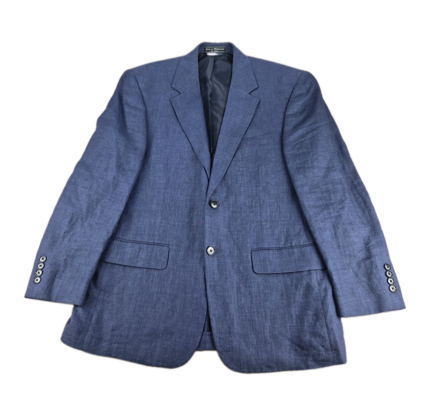 Haspel Sport Coat Men Sz 38 Short 100% Linen Navy Blue Semi Lined Jacket Summer