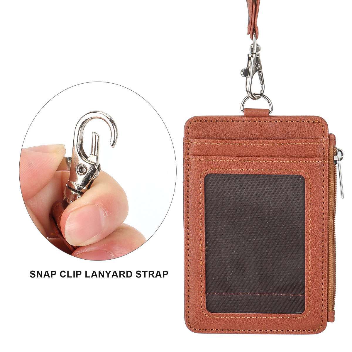 ID Badge Card Holder PU Leather Vertical Clip Neck Strap Lanyard Necklace Case