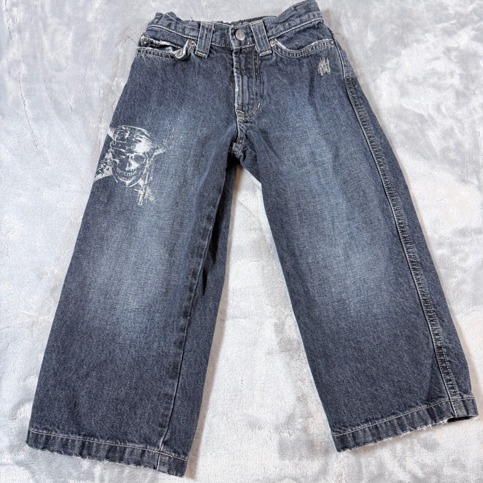 Disney Store Kids Jeans Size 4 Skull Graphic Denim Pants baggy botcut