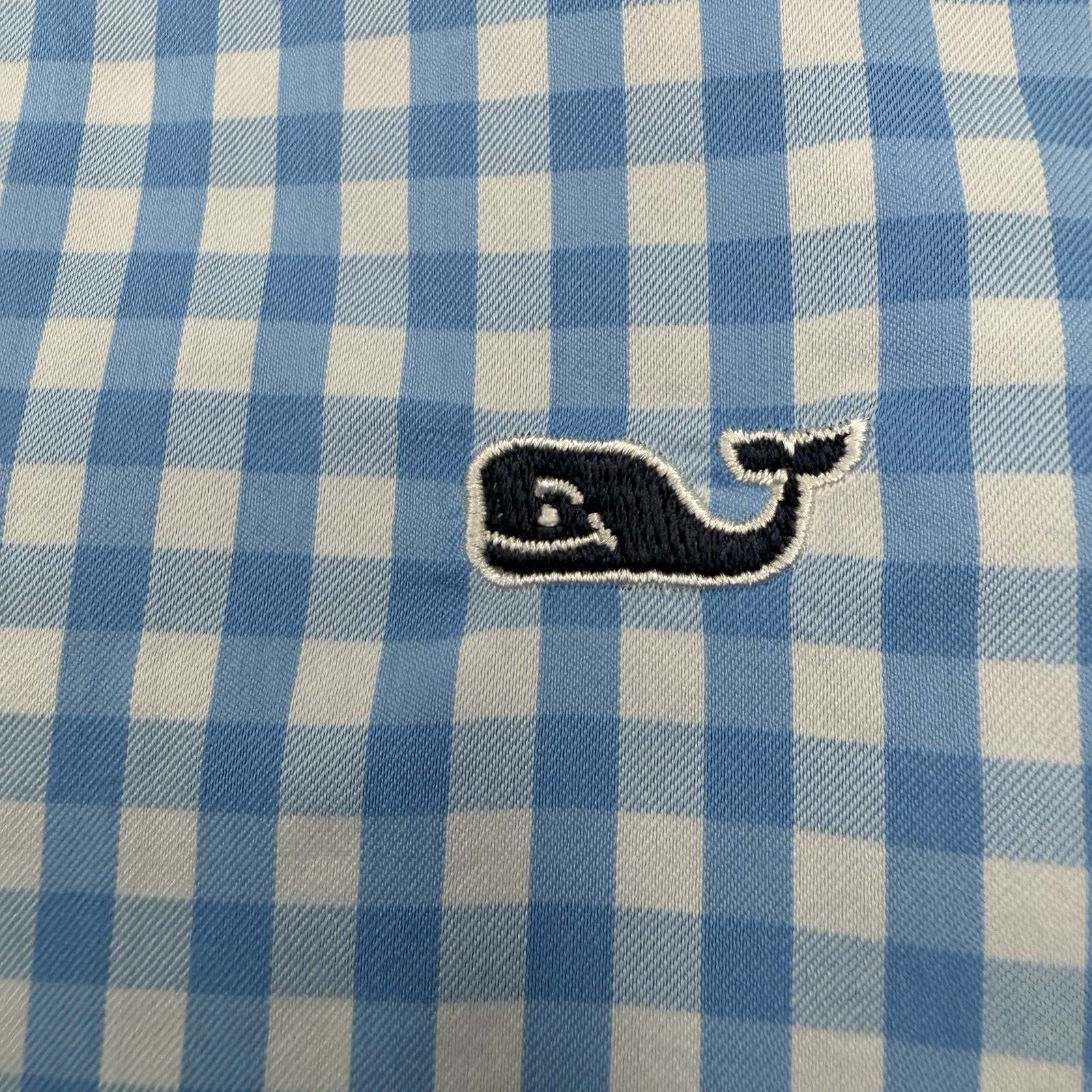 Vineyard Vines Mens M Blue Check Slim Fit Whale Long Sleeve Shirt Nylon/Poly