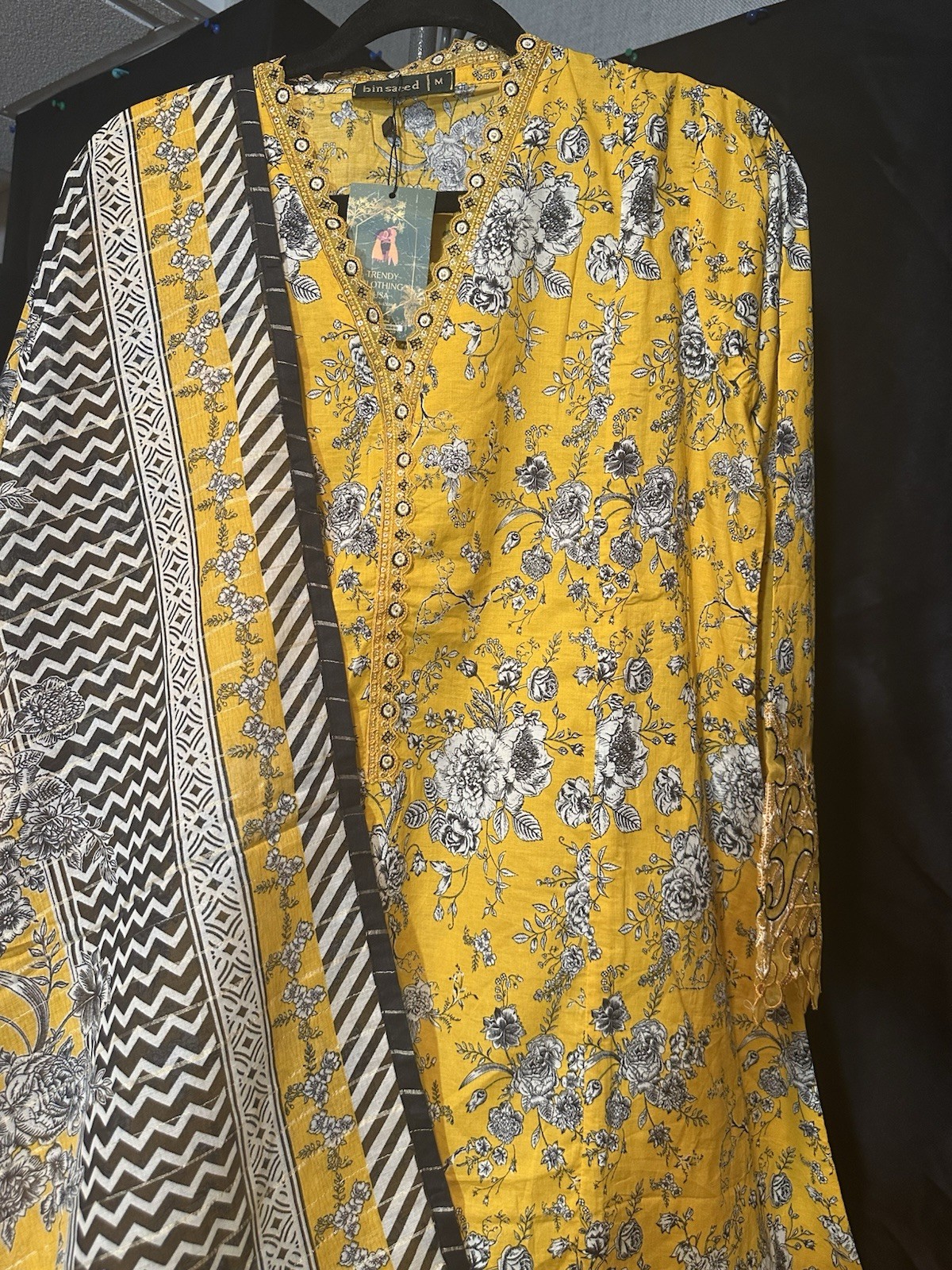Premium Lawn Cotton 3 Pc Suit-Bin Saeed ,Cut Work Emb- Aline Style-M & L – $44