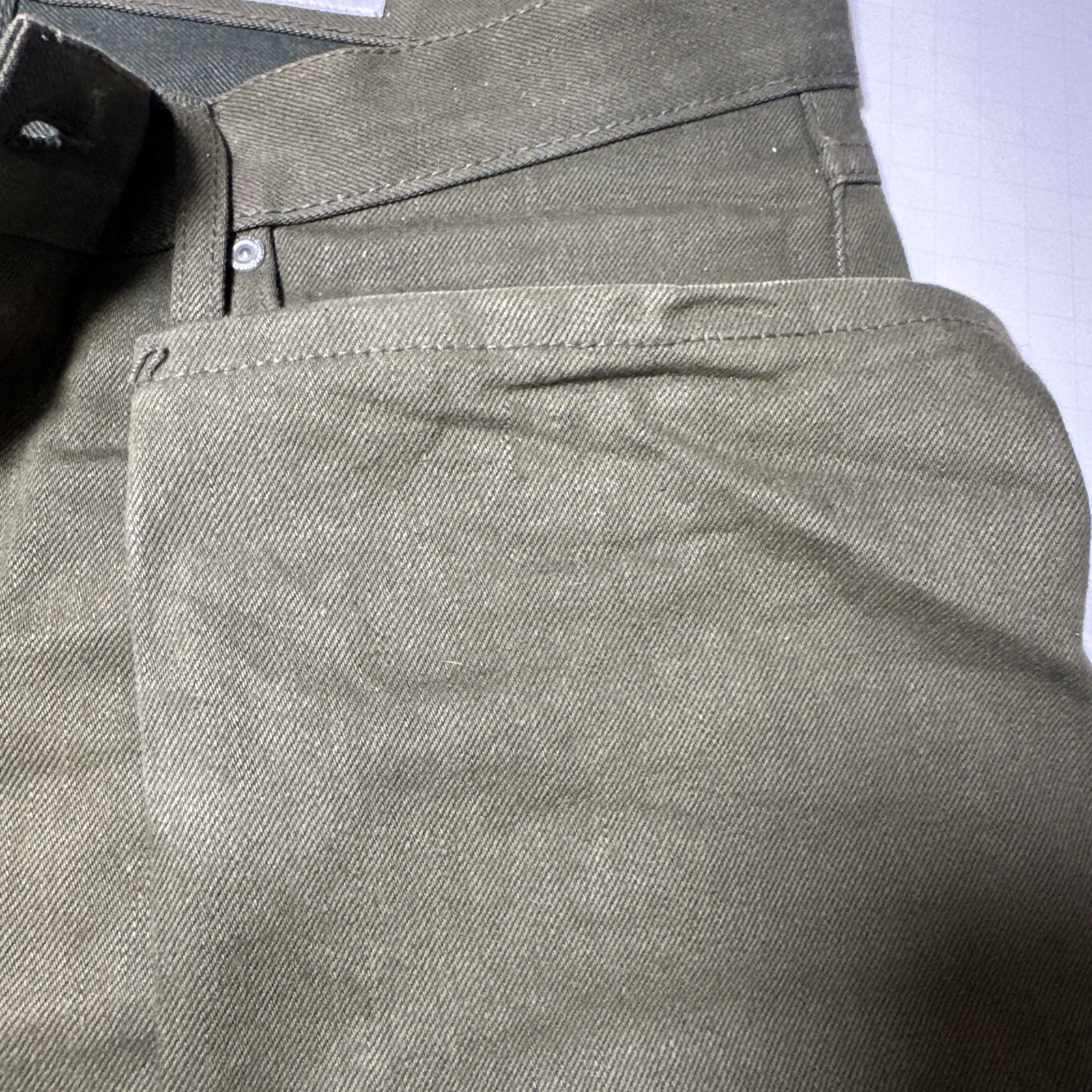 Gustin Mens Slim Fit Raw Selvedge Jeans Olive Green Size 34 x34 Made n USA Denim