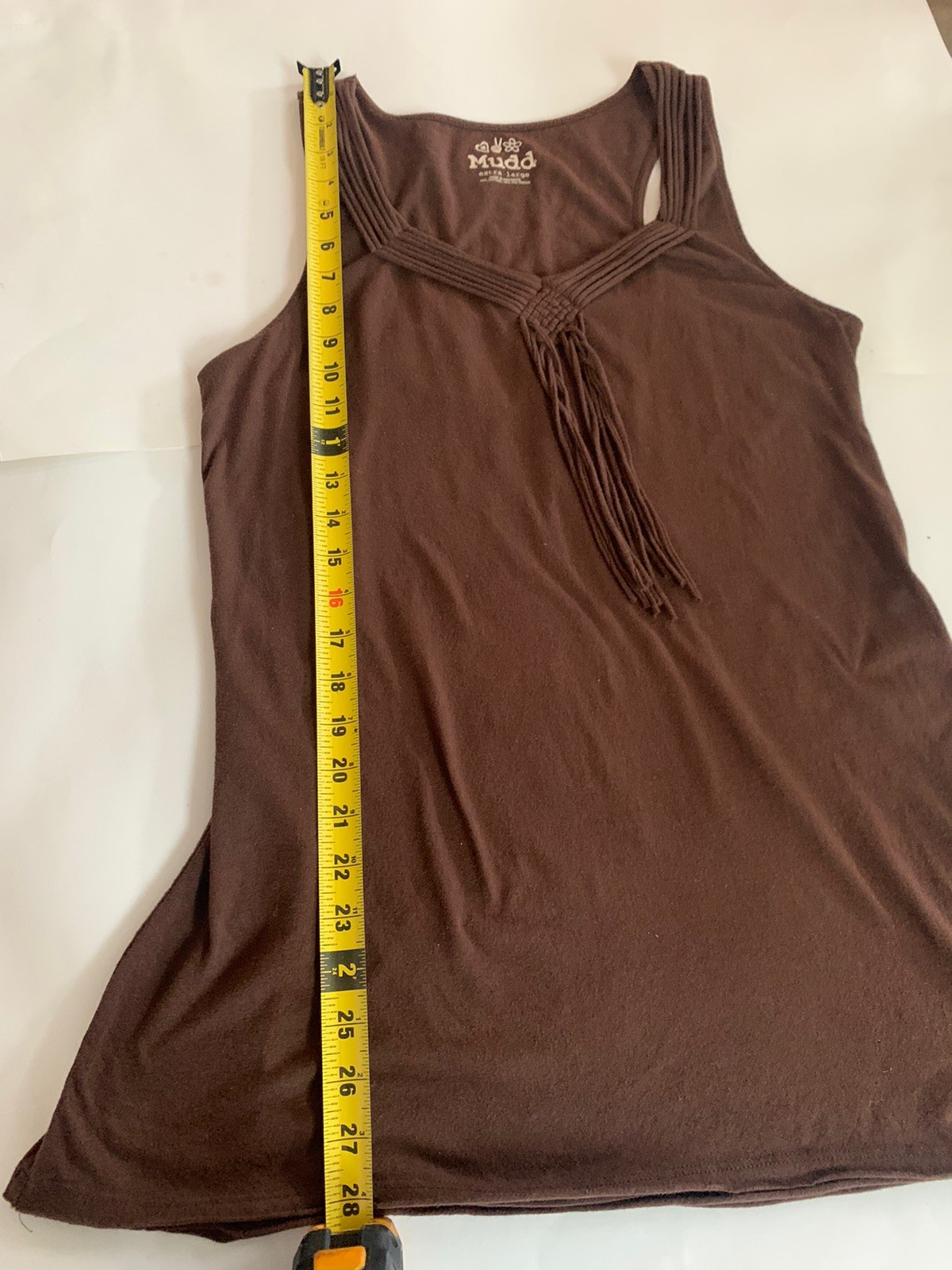 Vintage Mudd Brown Boho Tank Top XL Macrame Fringe Tassel Festival Western