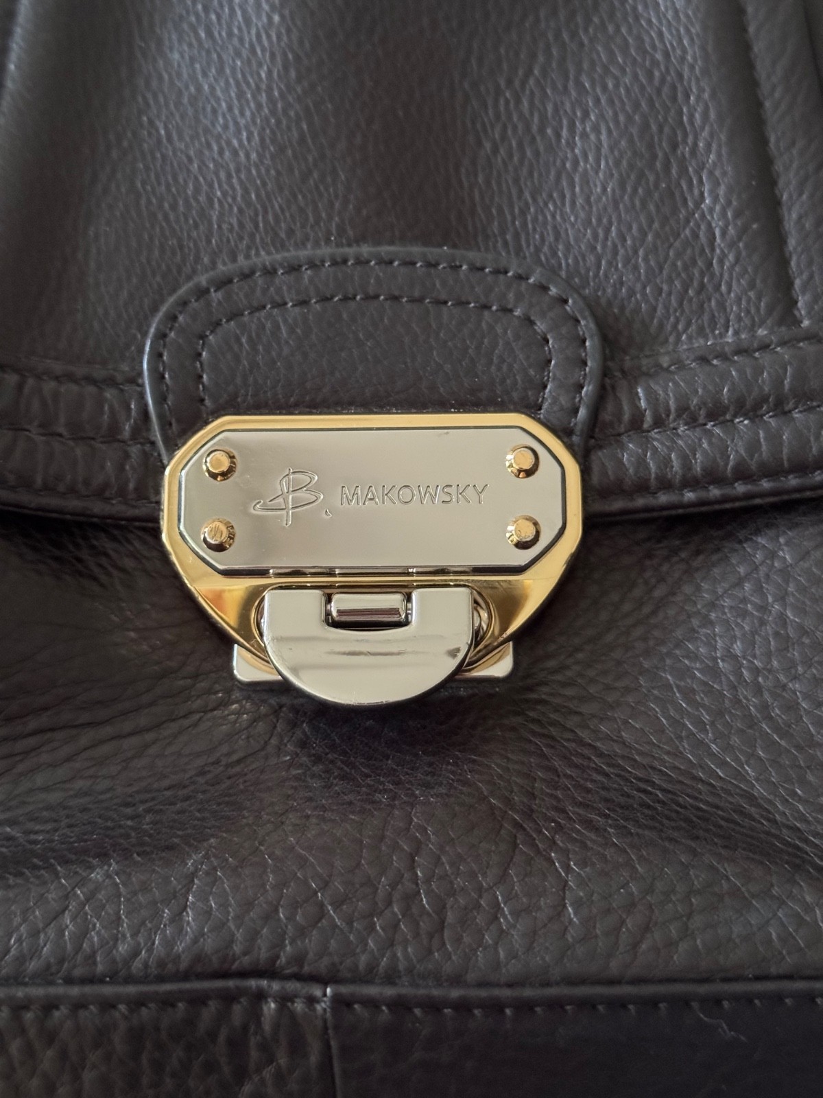 B Makowsky Leather Handbag Black Shoulder Bag W/black Strap
