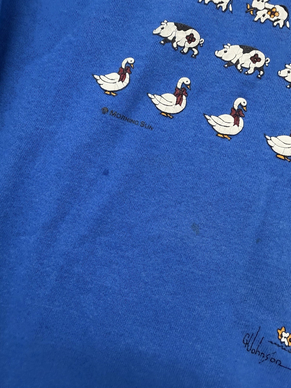 Vintage 80s Farm Animals Collared Sweatshirt Size Large Blue USA Picket And Post