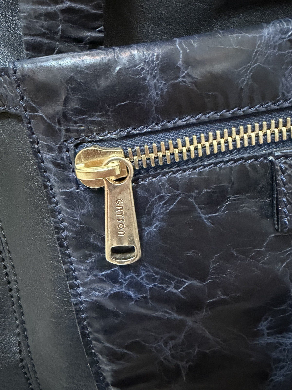 GRYSON Black Leather Tote Bag, Gold Hardware, Zipper & Studded Accents