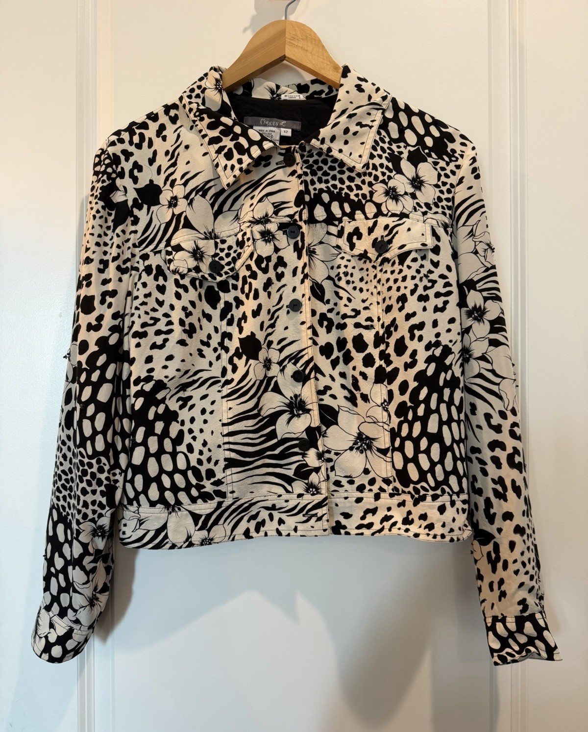 Maggy L 100% Silk Animal Floral Print Cropped Jacket Women’s Size 12