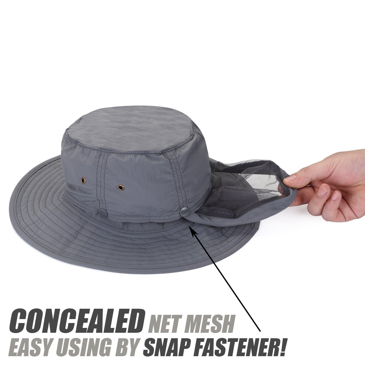 Safari Sun Bucket Hat with Hidden Net Mesh – Grey