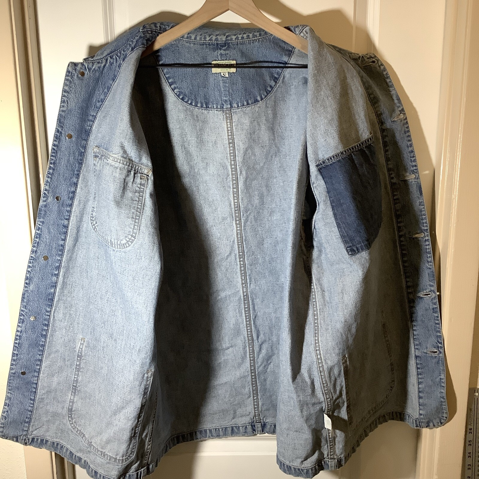 Vtg 80’s Guess USA Made Work Chore Coat 4 Blue Jeans Pocket Hip Hop Denim Xl
