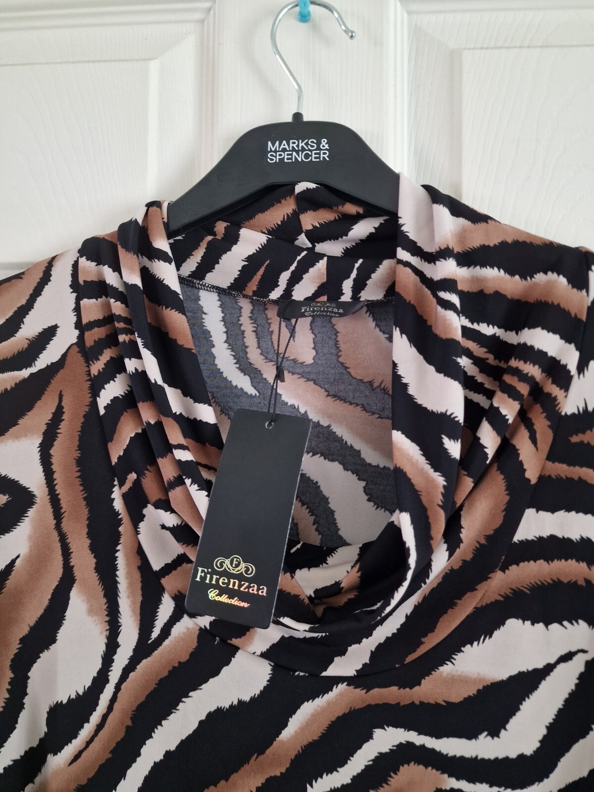 Firenzaa LADIES ANIMAL PRINT STRETCH Longline Cowl Neck TunicTop Size L BNWT#15