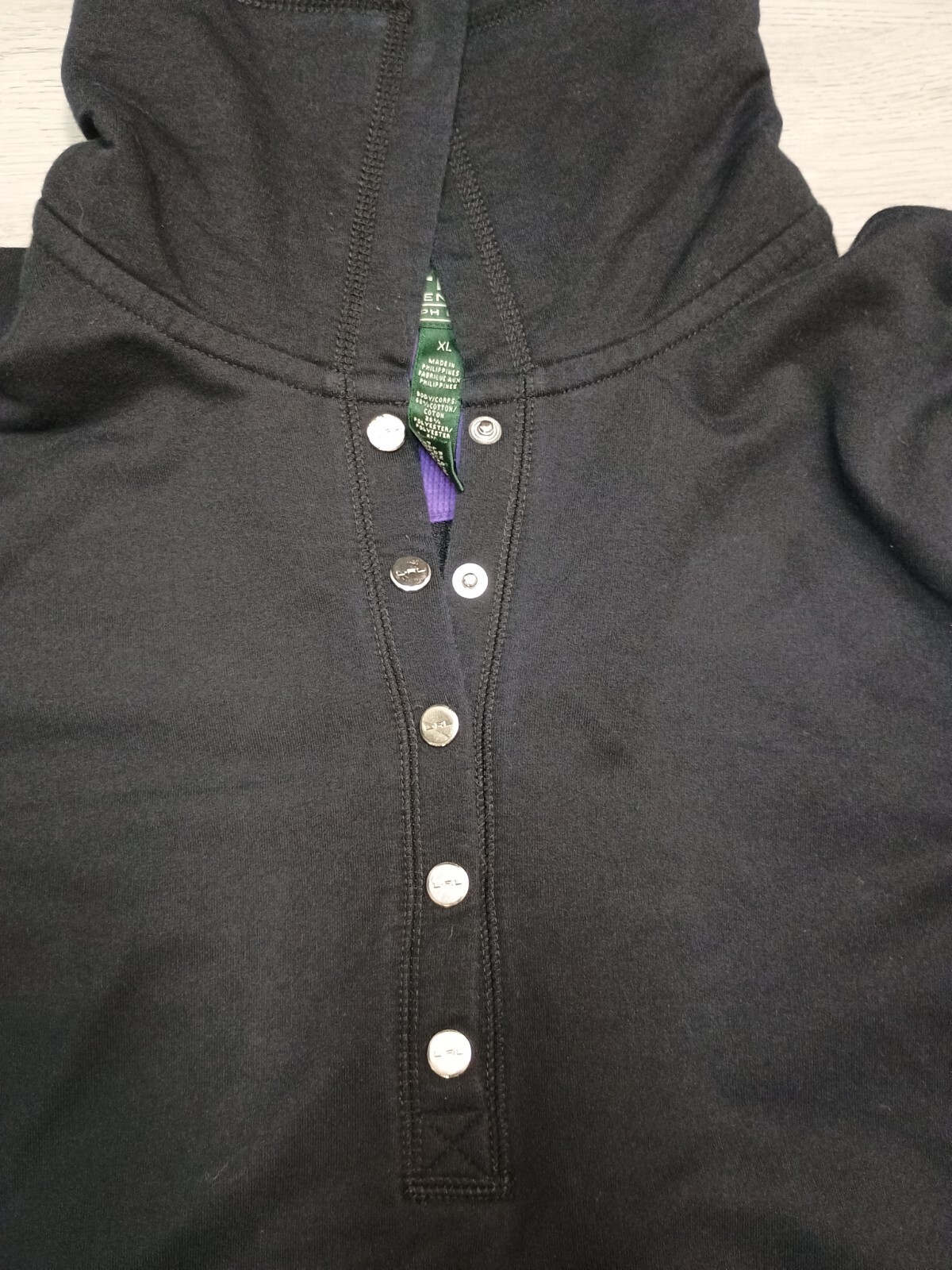 Vintage Women’s Lauren Ralph Lauren Active Black Purple Pullover Button Size Xl
