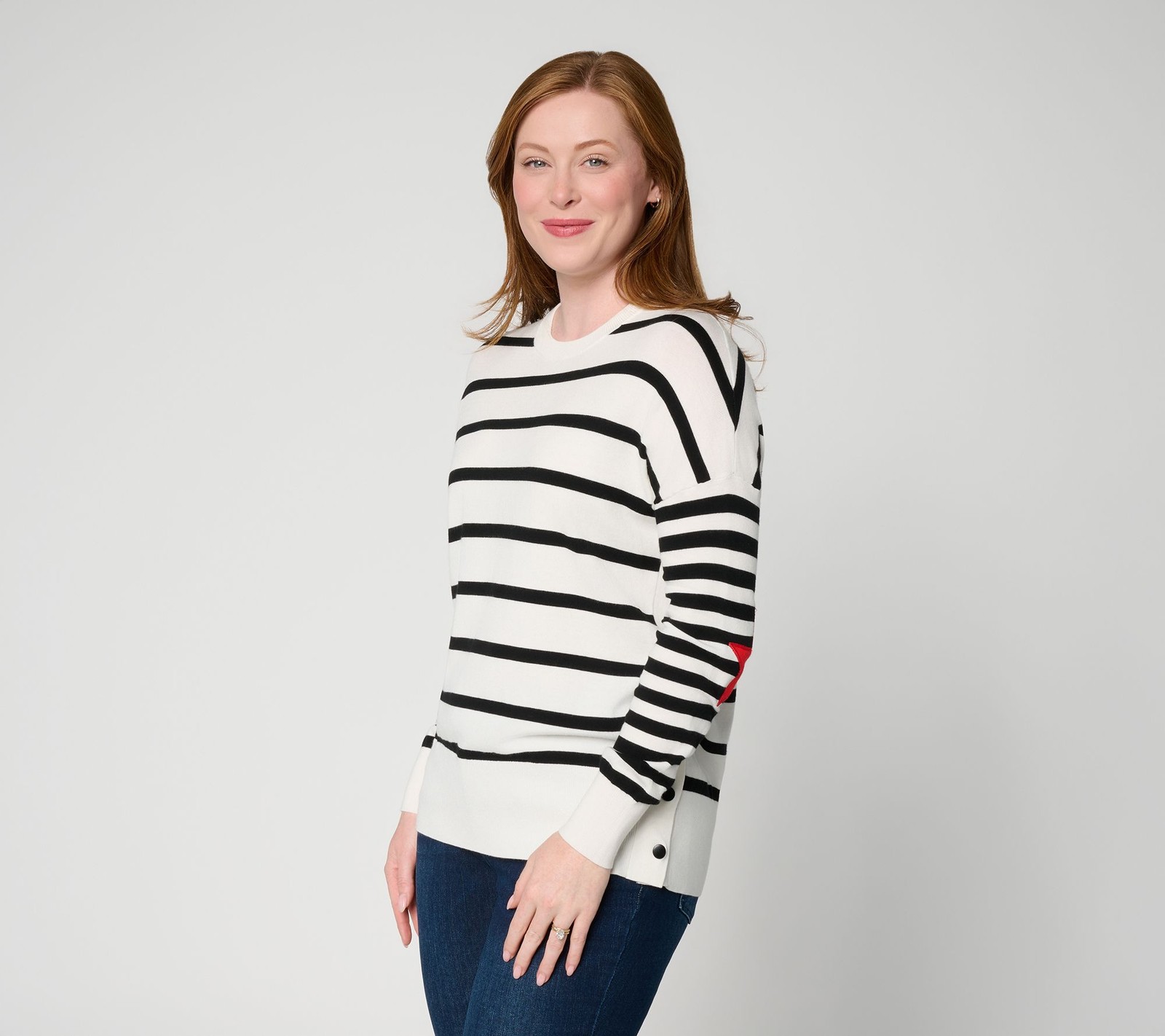 Felt Denim by Laurie Felt Starline Long Sleeve Pullover Sweater White & Black 1X