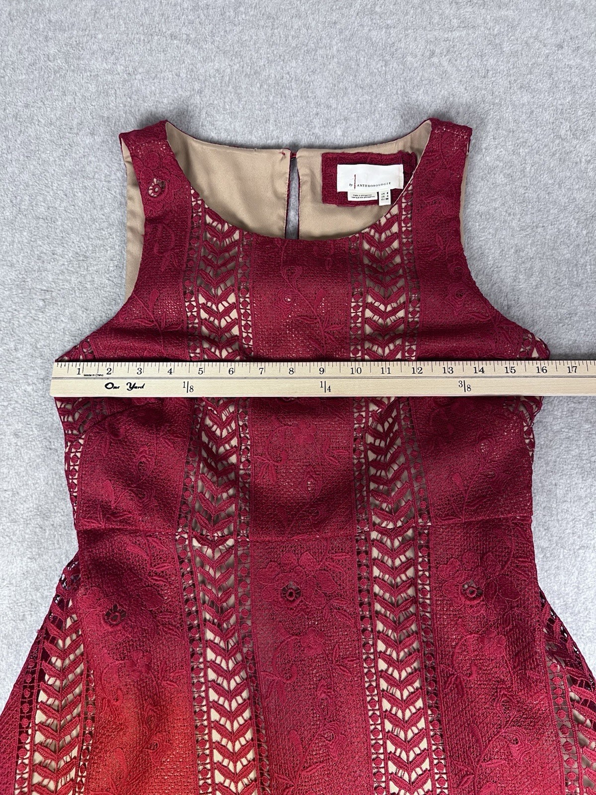 Anthropologie Red Lace Sleeveless A-Line Dress size 4