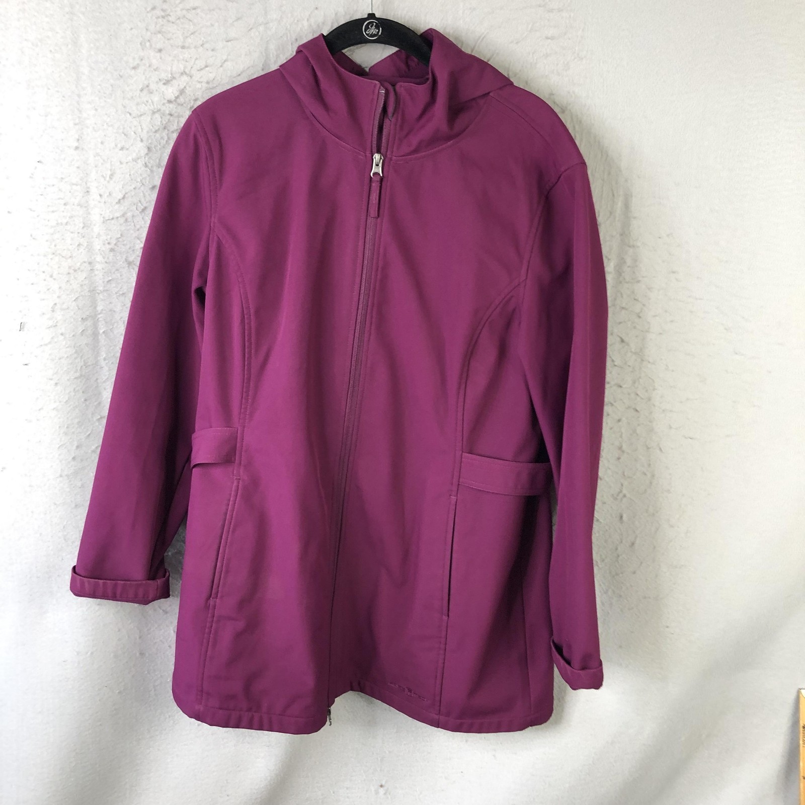 FreeTech Coat Womens L Purple Softshell Hooded Rain Zip Pockets Berry Parfait