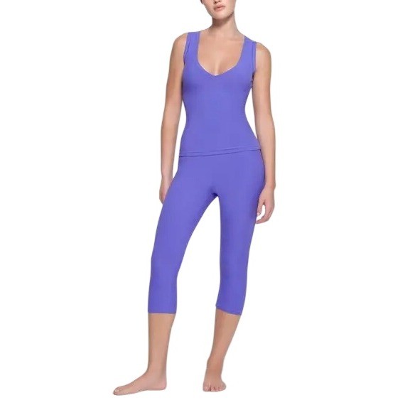 Skims Soft Lounge Capri Leggings Tanzanite Purple Ribbed BO-LEG-5512W XXS