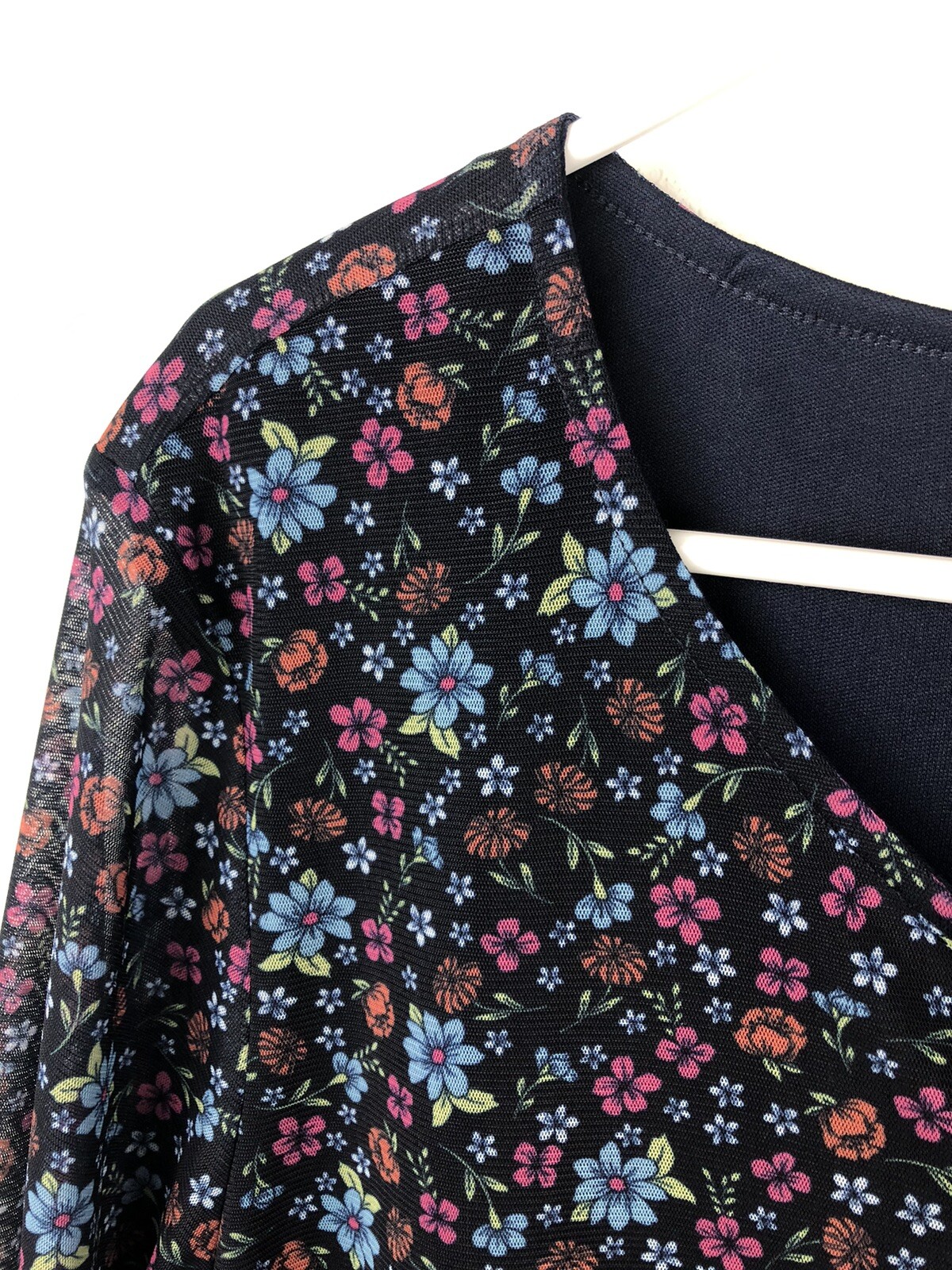 Christopher & Banks Top SZL Navy Blue Floral 3/4 Bell Sleeves Tassels Womens A17