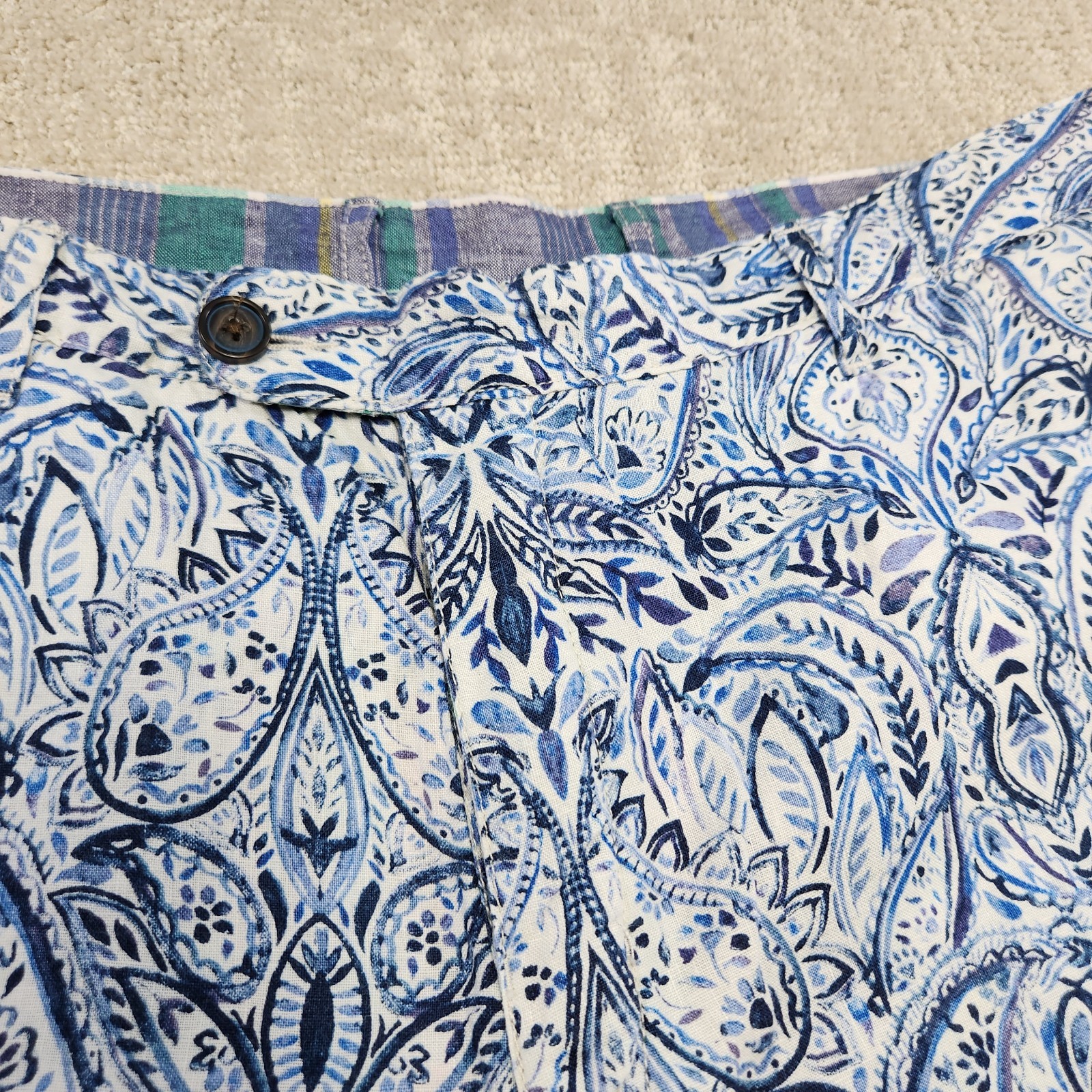 Tommy Bahama Shorts Men 40 Linen Paisley Plaid Reversible Chino Luxury Beach