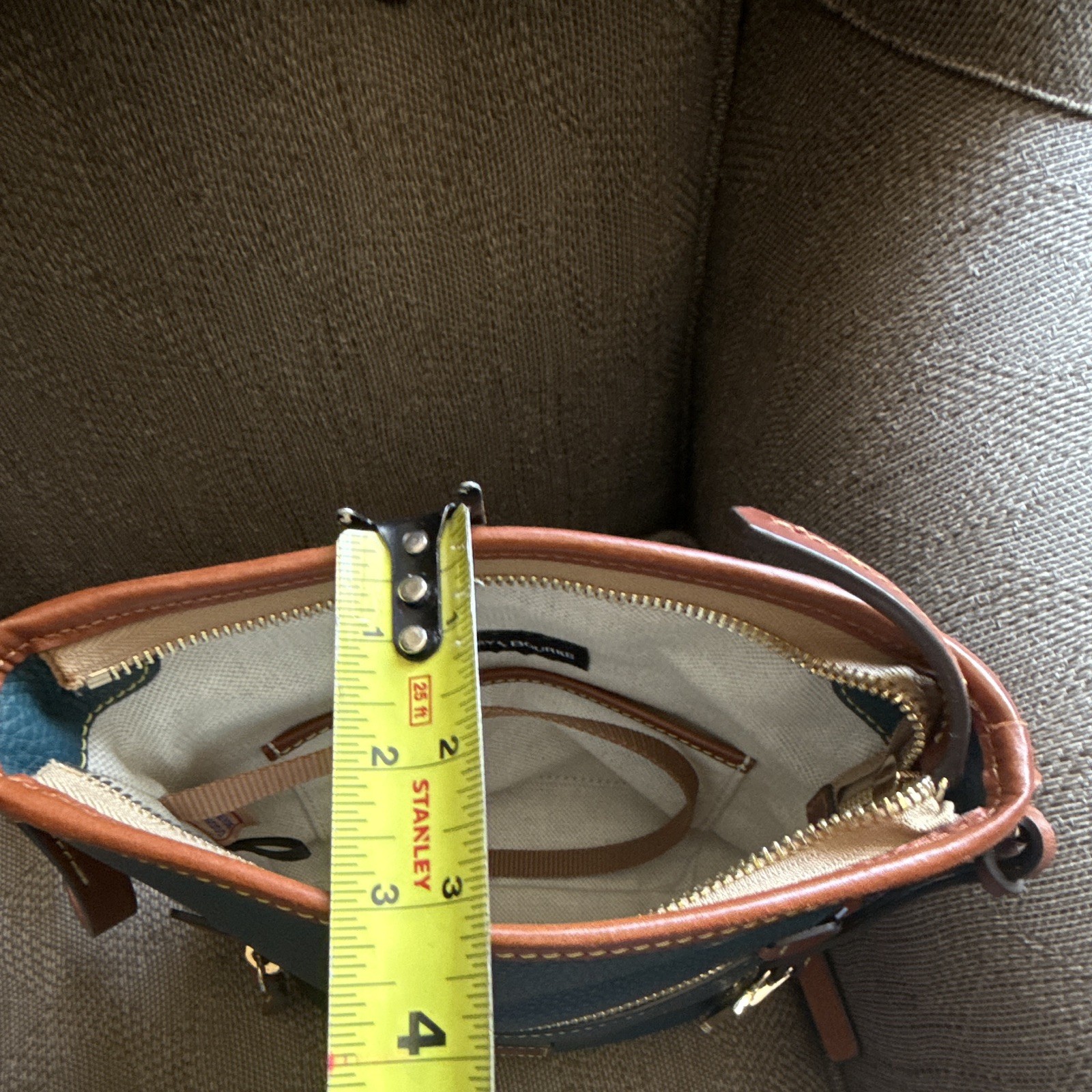 Dooney & Bourke Pebble Grain Blue/Brown Crossbody Zip, Adjustable Strap, Pockets