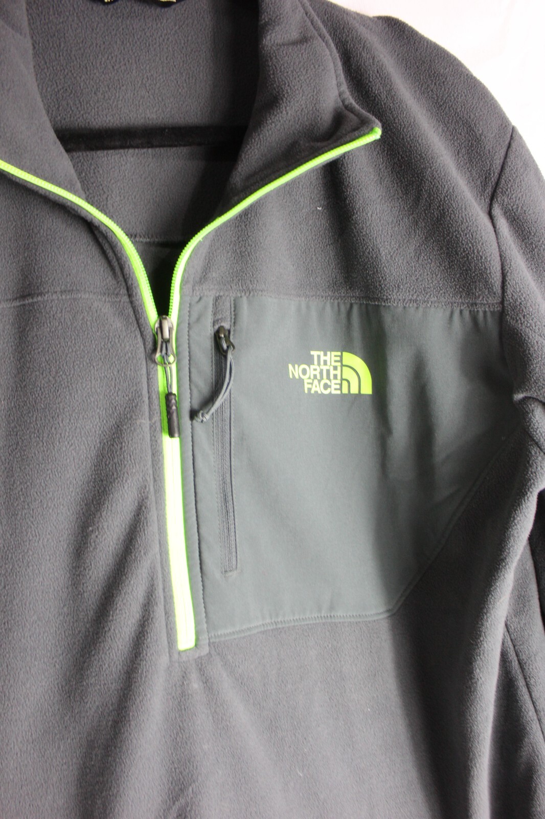 North Face Sweater Mens Large Gray Green Trim Pullover 1/4 Zip Outdoor Logo